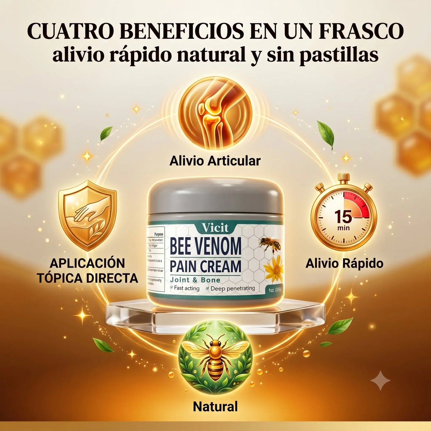 Bee Venom Crema — Alivio Natural del Dolor Articular · Fórmula 6 en 1
