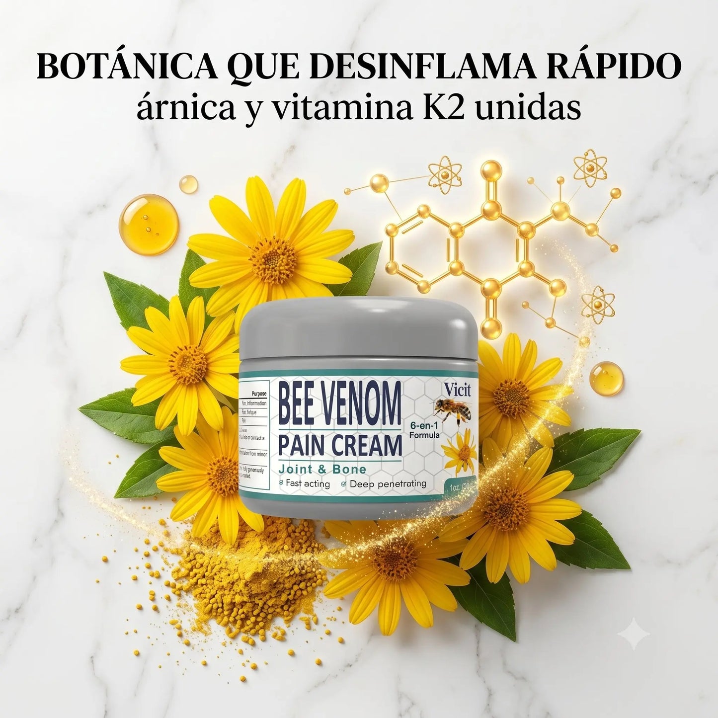 Bee Venom Crema — Alivio Natural del Dolor Articular · Fórmula 6 en 1